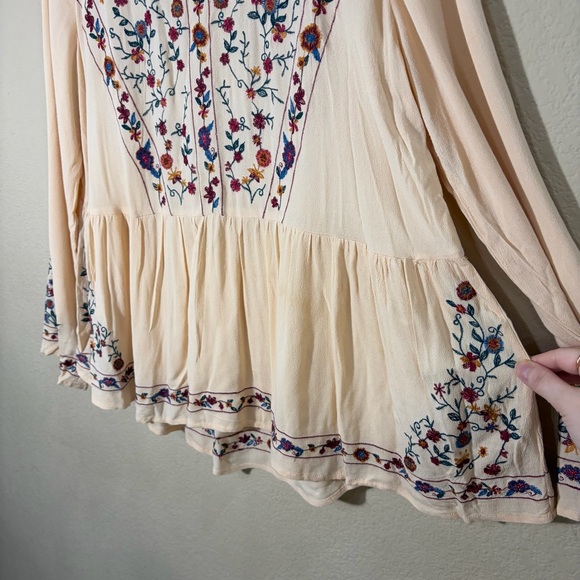 Umgee Embroidered Boho Peasant Top Ivory Womens Long Sleeves Sz L Cottagecore - Picture 5 of 13